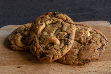 cookies with chocolate chips, cashew nuts, macadamia and raisin