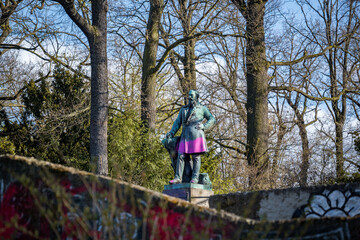statue of Friedrich Ludwig Jahn vandalized in the park in berlin