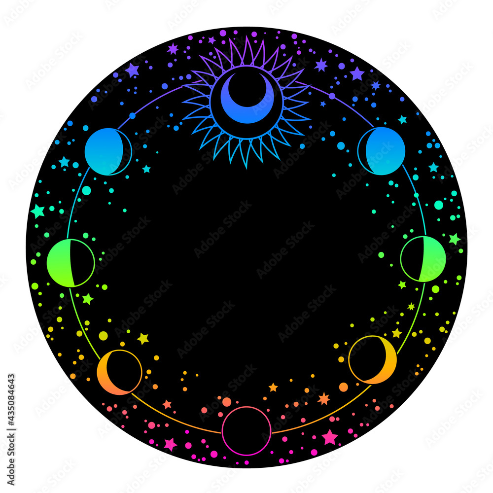 Canvas Prints mystical round neon frame with moon and sun