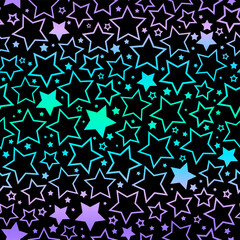 seamless pattern of bright scattered stars on a black background