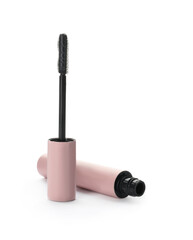 Mascara for eyelashes on white background. Makeup product