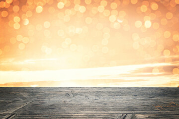 Holzplatte mit Hintergrund bokeh und Textfreiraum
