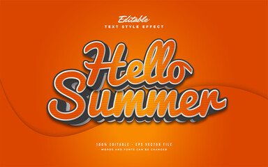 Hello Summer Text in Orange Gradient with Cartoon and Retro Style. Editable Text Effect