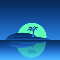 Island with a palm tree at sunset