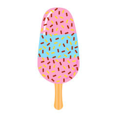 Pink and blue striped ice cream with sprinkles