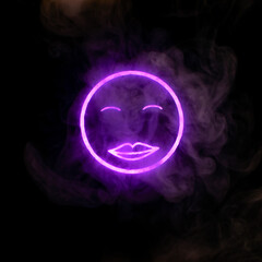 Stylized face expressing emotion glows through the stream of smoke in the dark