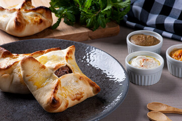 Meat sfiha. Typical Arabic dish that has been adapted for Brazilian cuisine.