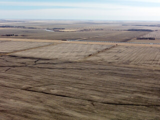 Arial farm land in southern Manitoba in early Spring