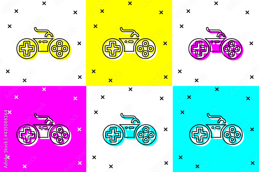 Sticker Set Gamepad icon isolated on color background. Game controller. Vector