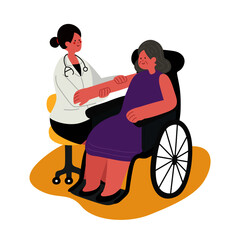 doctor with old woman, physical examination, medical examination, cartoon character design