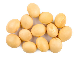 Soy beans isolated on white, top view, macro