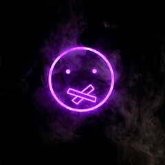 Stylized face expressing emotion glows through the stream of smoke in the dark