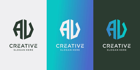 Monogram logo design initial letter A combined U in octagon style.