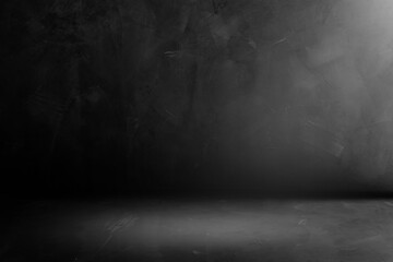 Black, dark and gray abstract cement wall and studio room gradient background, vintage lights background. de-focused. used for display products and design.