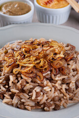Mujaddara. Rice with lentil a vegetarian dish of Arabic cuisine.