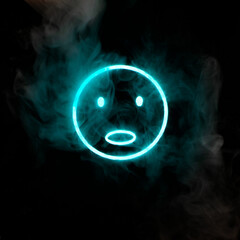 Stylized face expressing emotion glows through the stream of smoke in the dark