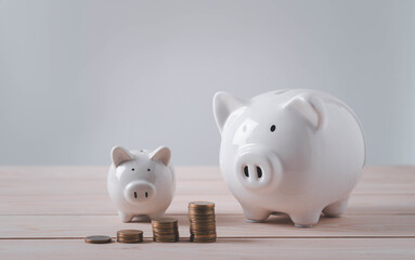 coins with piggy bank.Baht coin.money saving concept.Thai coin.