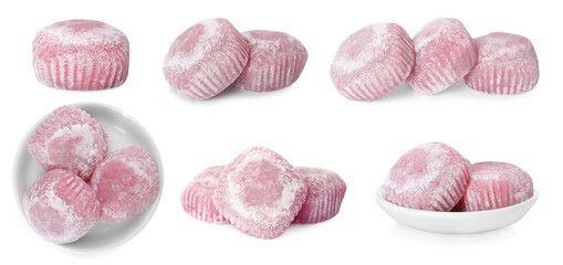 Set with with delicious mochi on white background. Banner design