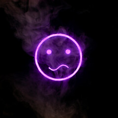 Obraz premium Stylized face expressing emotion glows through the stream of smoke in the dark