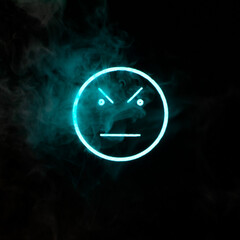 Stylized face expressing emotion glows through the stream of smoke in the dark