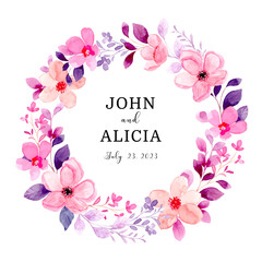 Beautiful pink floral wreath with watercolor