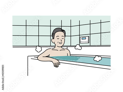 入浴する中高年の男性 お風呂 ミドル イラスト素材 Wall Mural Senryu