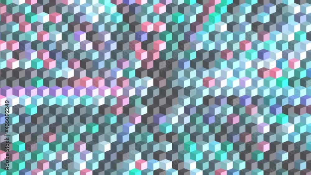 Poster colorful isometric cubes computer generated background, top view. flashing 3d rendering changes the 