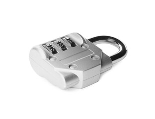 Steel combination padlock isolated on white. Safety concept