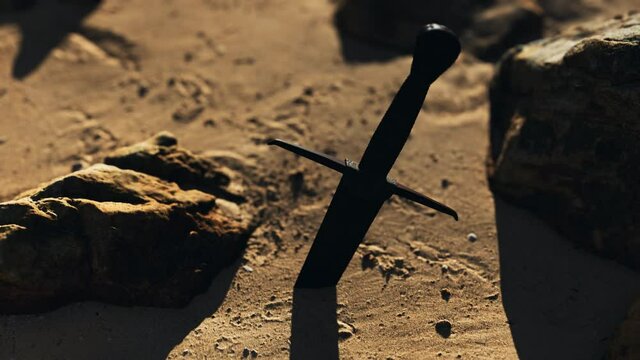 retro sword on sand beach
