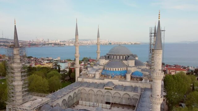 Turkey, Istanbul flight with a drone over the city, mosque, houses, Istanbul landmarks