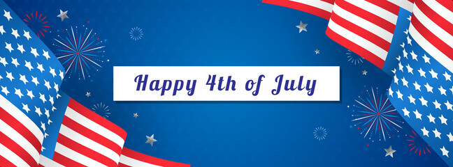 Happy 4th of July Banner Vector illustration. USA flag waving on star pattern background - obrazy, fototapety, plakaty