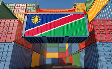 Container Terminal. Shipping Container with Namibia flag - 3D Rendering