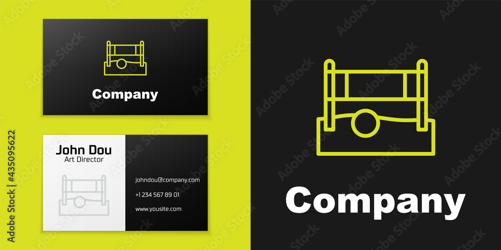 Poster logotype line volleyball net with ball icon isolated on black background. logo design template eleme