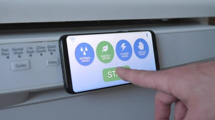 Operating a smart dishwasher with a touch screen selecting settings