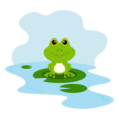 Cute frog cartoon on isolated white background. Vector.