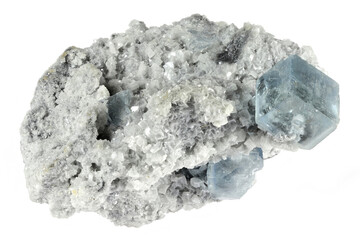 vivid blue cube fluorite from China isolated on white background