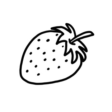 Linear black and white image of strawberries, doodle style.