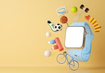 work out online with a smartwatch. sport exercise training application program. trainer sports program. fitness calories tracking. heart rate monitor. competition concept design. 3d illustrator.