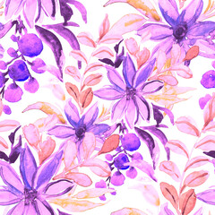Fototapeta na wymiar Watercolor seamless pattern with flowers. Floral design.Romantic wedding background.Bright summer seamless pattern. Botanical wallpaper. Can be used for any kind of design 