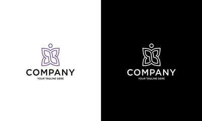 Fairy logo template with female flying wings symbol in flat design monogram illustration