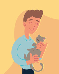 guy and gray cat