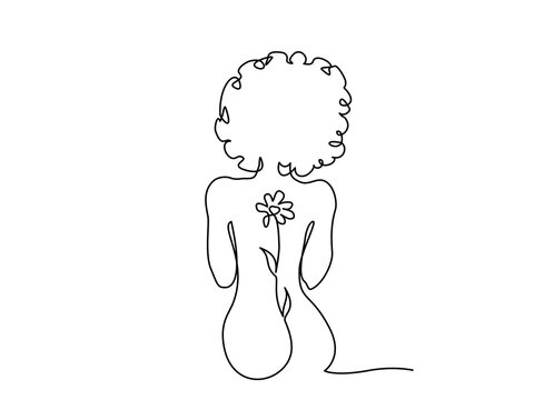 Beatiful Naked Woman Sitting Back. One Line Drawing