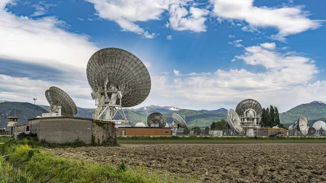 Timelapse of the Telespazio Space Center in Fucino. Satellite dish for satellites in orbit and telecommunication services. Abruzzo, Italy