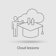 The cloud lessons icon.Remote education and distance learning.Vector illustration of the thin line icon.