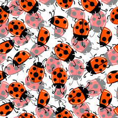 Fashion animal seamless pattern with colorful ladybird on white background. Cute holiday illustration with ladybags for baby. Design for invitation, poster, card, fabric, textile
