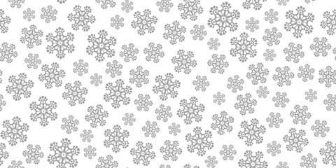 Winter seamless pattern with grey snowflakes on white background. Vector illustration for fabric, textile wallpaper, posters, gift wrapping paper. Christmas vector illustration. Falling snow