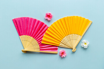 Japanese style hand fan made of bamboo and paper