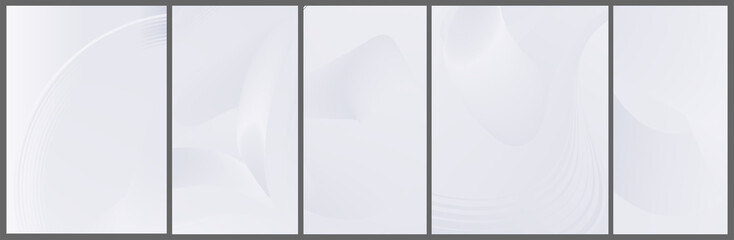 Soft and smooth wavy lines brochure, vertical banner or flyer cover template set. Grey and white color tone. Ideal for webpage, website landing page design or product display stand.