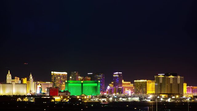 Generic Las Vegas Cityscape Motion Graphic Composition Lower Thirds Background at Night with Vibrant Exterior Architecture Skyline Lighting and Movement