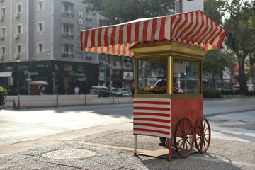 Turkish Fast Food Cart with Bakery Products on Street Izmir